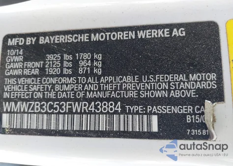 2015 Mini Countryman Cooper from USA, damaged, VIN WMWZB3C53FWR43884